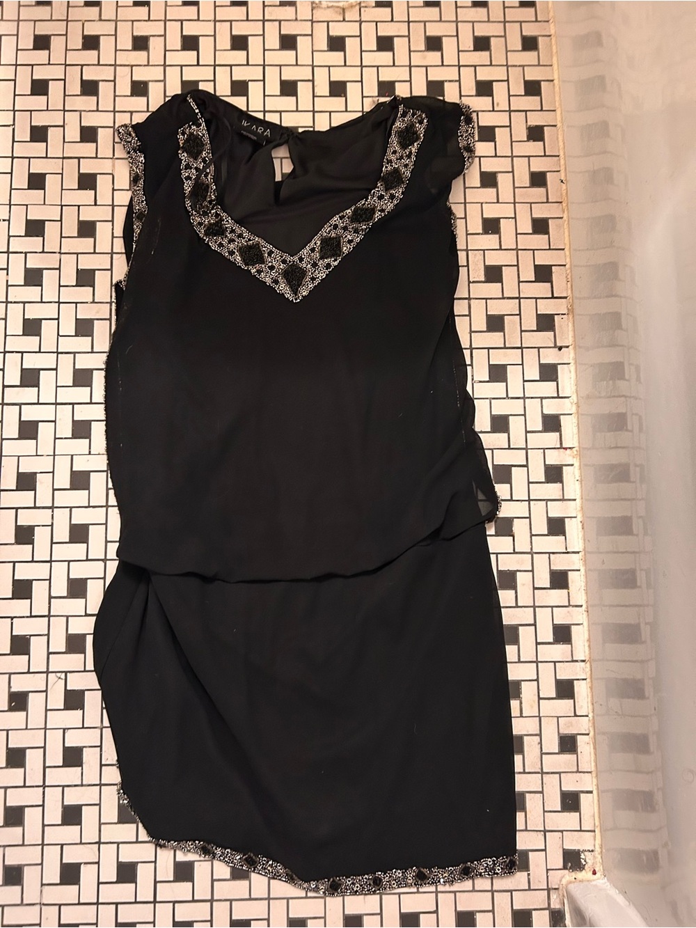 J Kara Black Midi Dress with Silver Beaded Trim